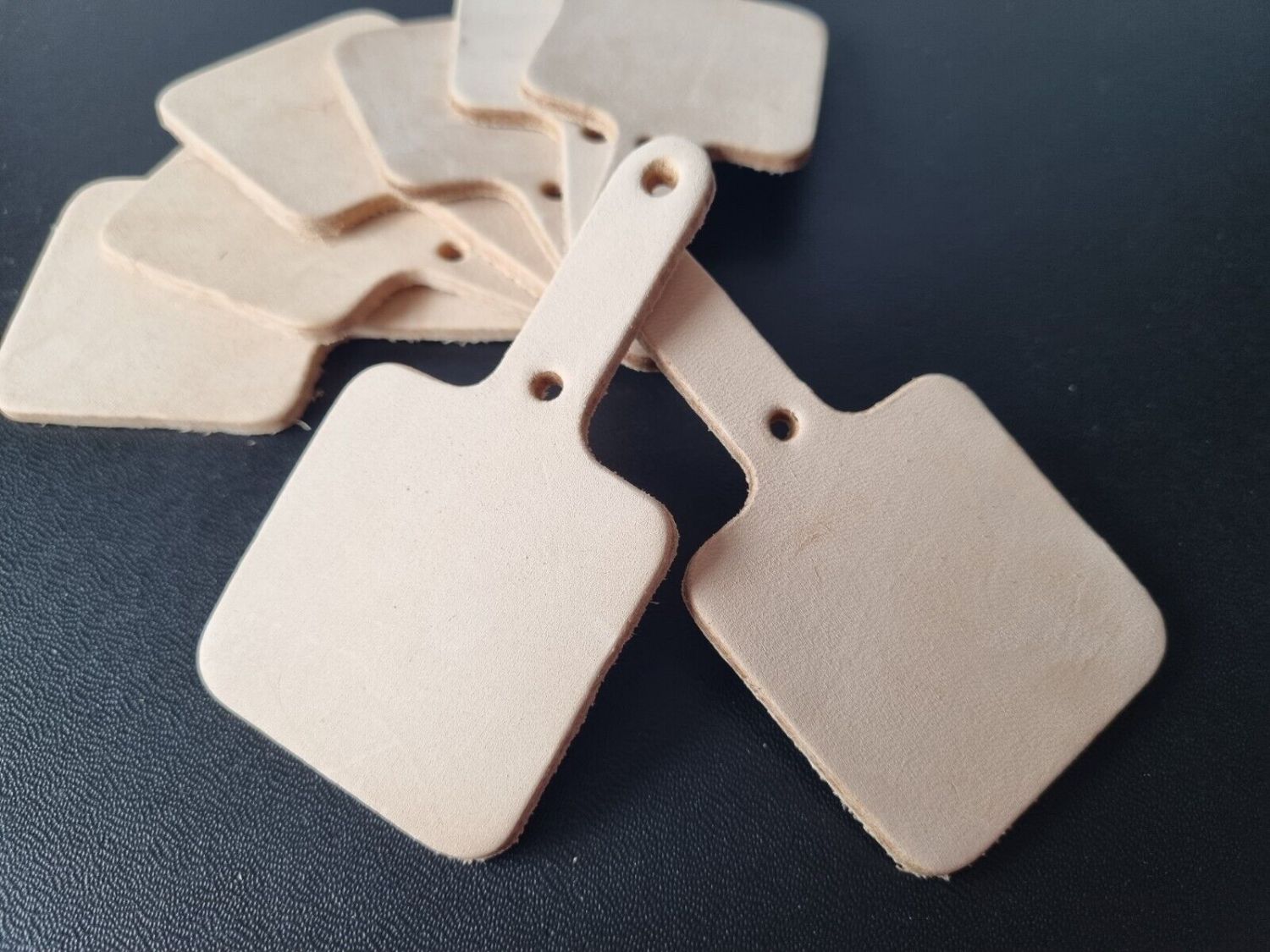 100 of Leather Key Fob Blanks - Square - Nat.Veg